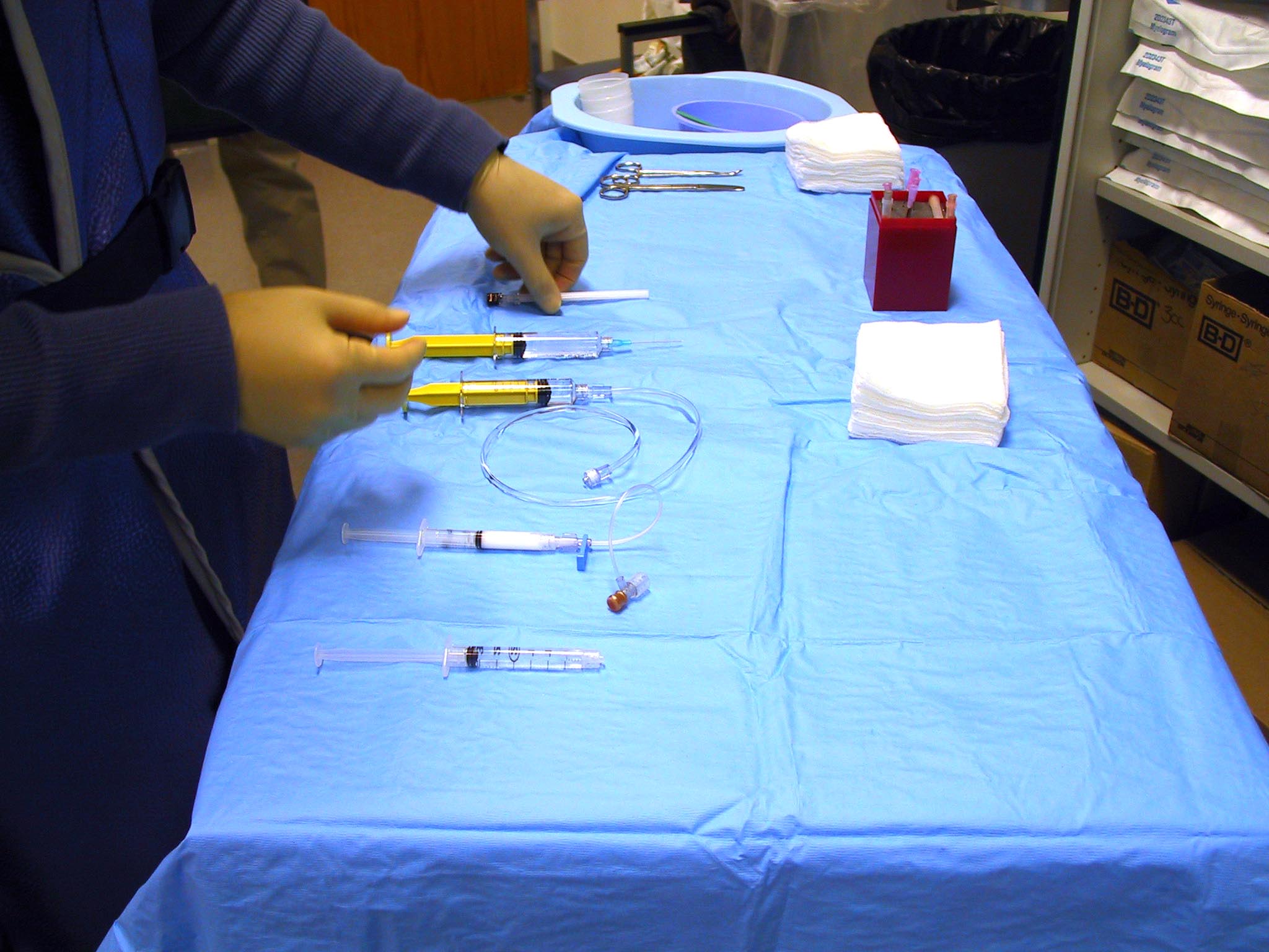 Fig 3: Cervical epidural injection table setup. Fig 3: Cervical epidural injection table setup.